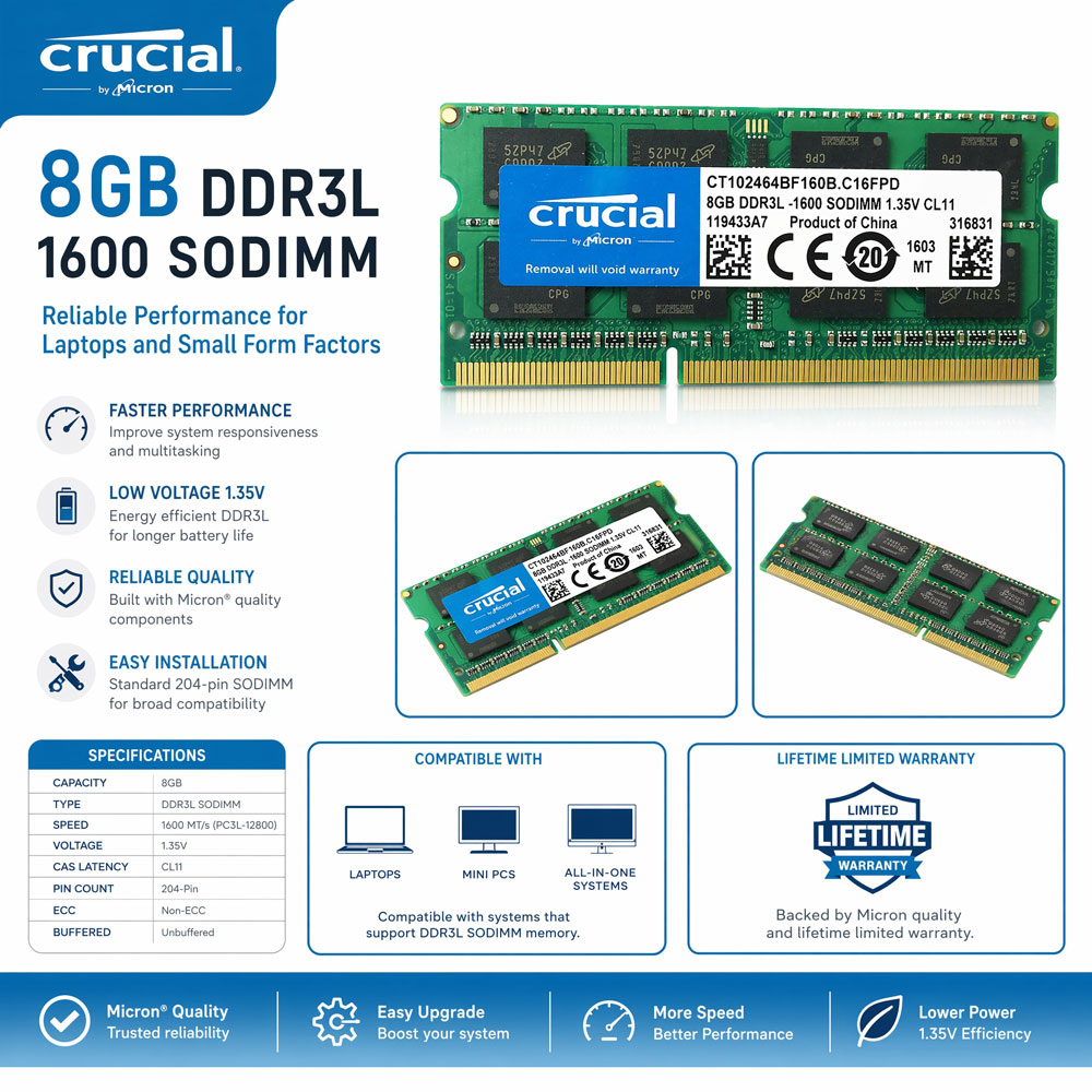 Crucial DDR3 DDR3L Laptop Memo - Khadas Vim4 8Gb 评论和价格