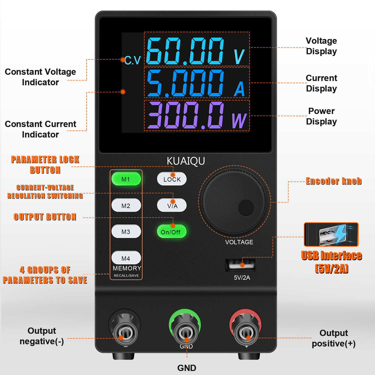 KUAIQU SPPS605D-232 300W Adjus - Programmable Dc Power Supply 60V 5A 评论和价格